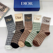 Dior Calf-Length Cotton Socks - 5 Pairs Box Set