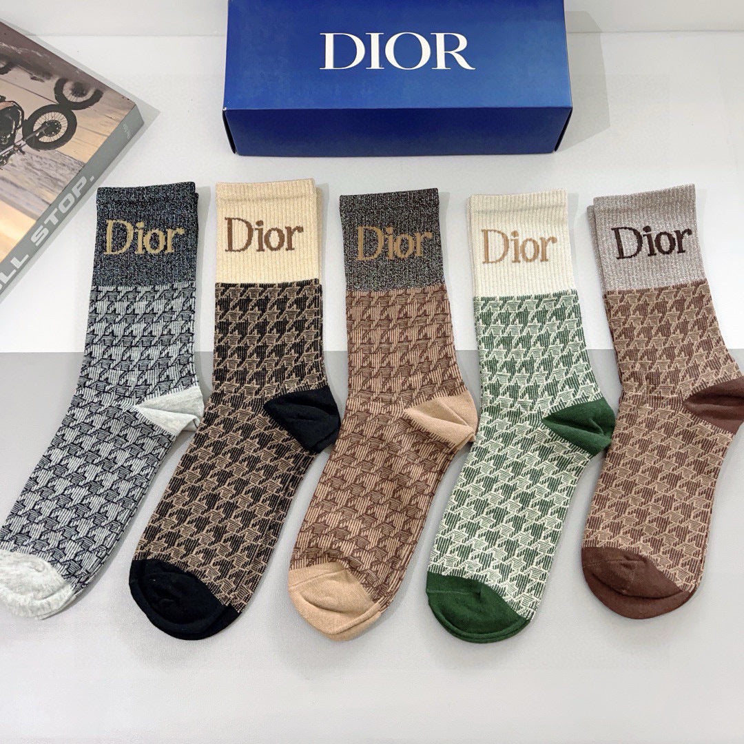Dior Calf-Length Cotton Socks - 5 Pairs Box Set