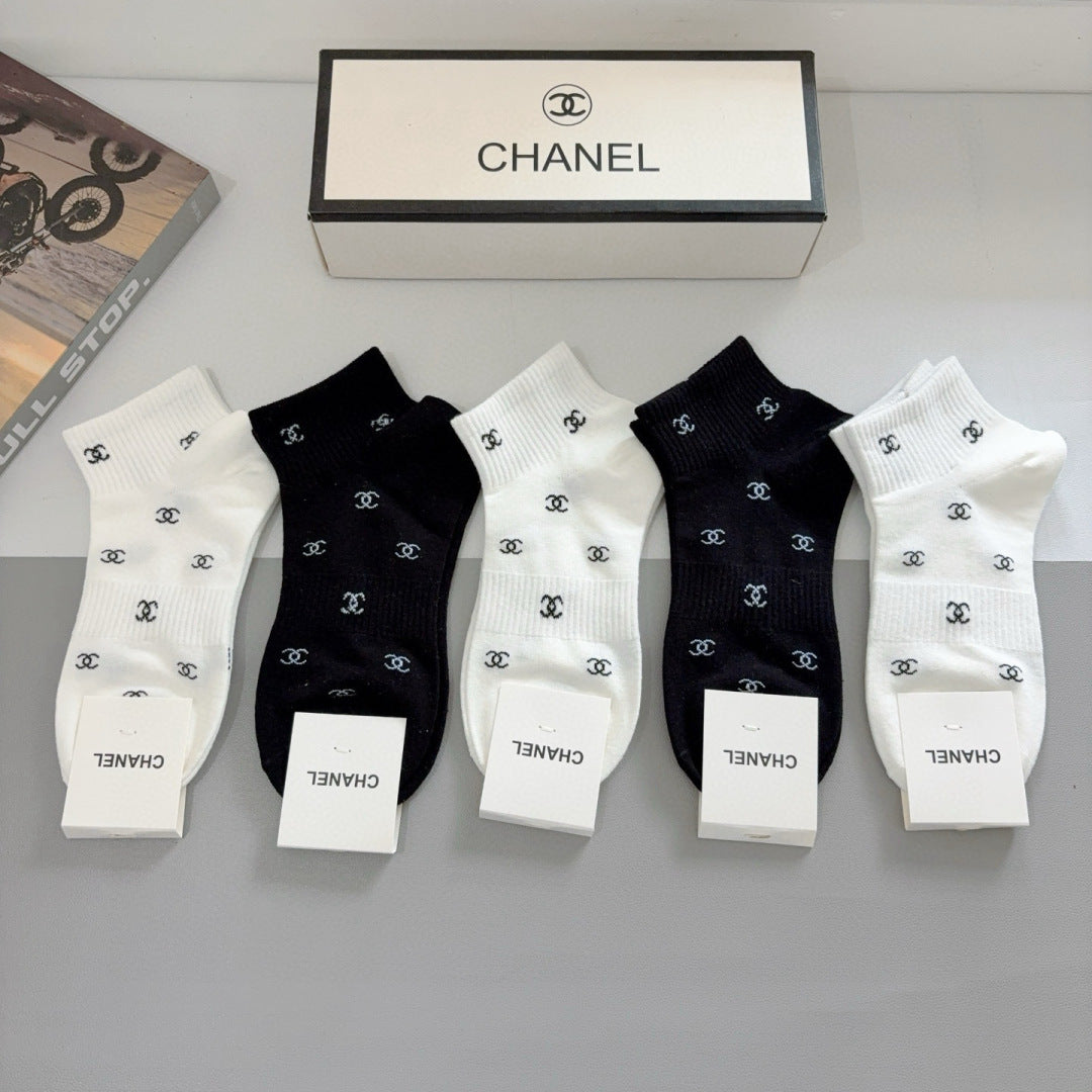 CHANEL Classic High Boat Socks - Cotton, 5 Pairs