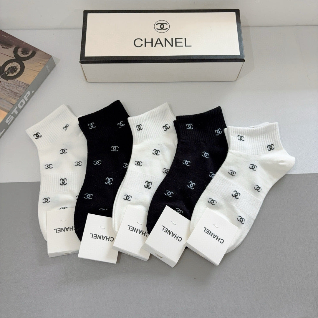 CHANEL Classic High Boat Socks - Cotton, 5 Pairs