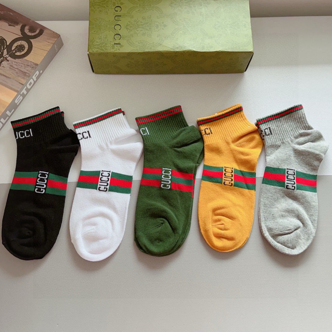 Gucci Unisex Mid-Calf Cotton Socks - 5 Pairs