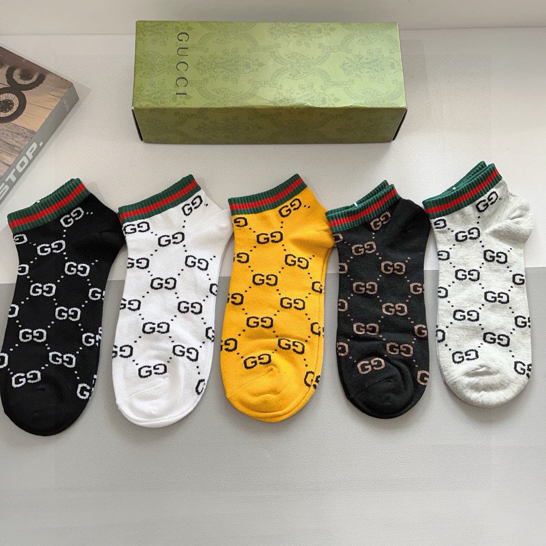 Gucci Double G Cotton Socks for Men and Women - 5 Pairs