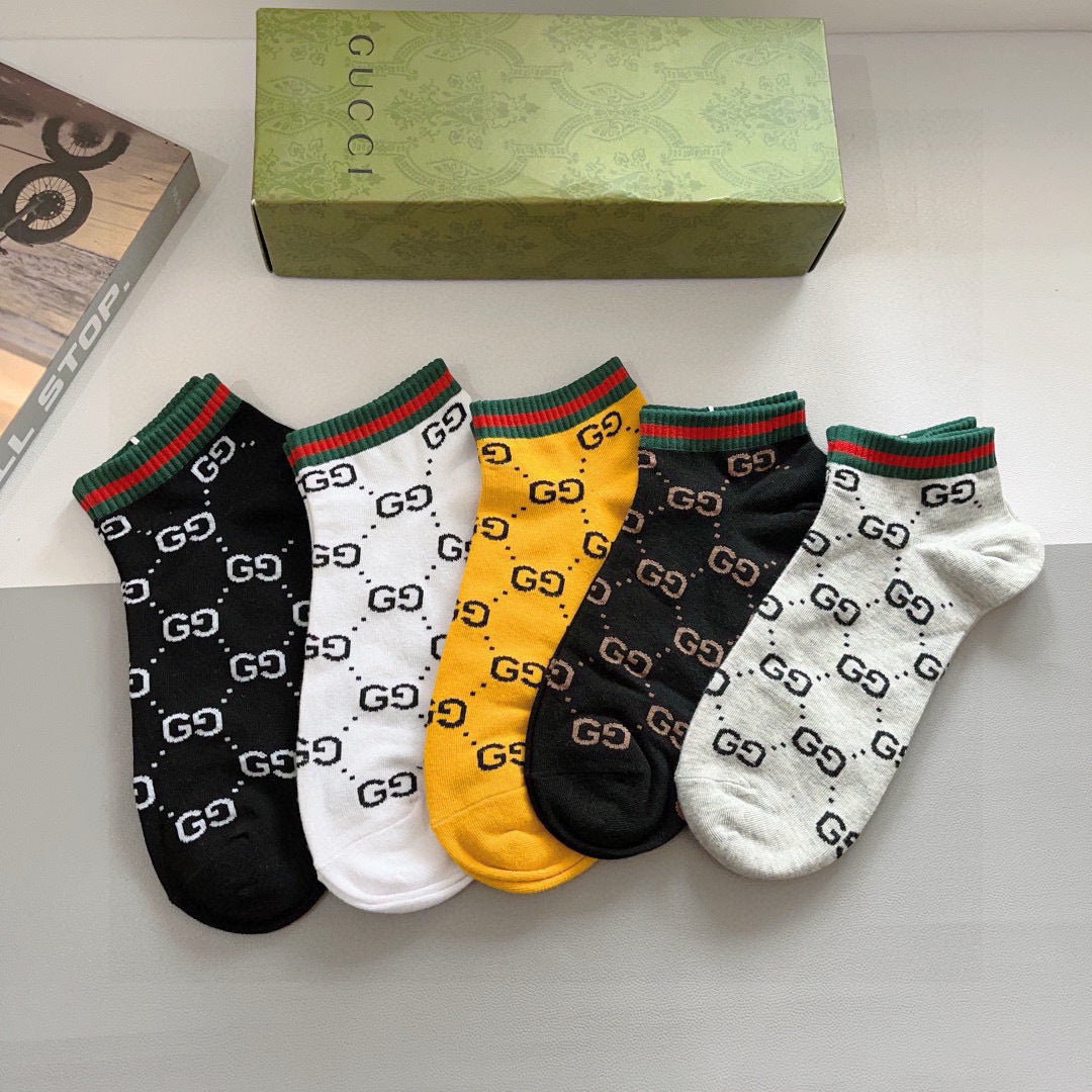 Gucci Double G Cotton Socks for Men and Women - 5 Pairs