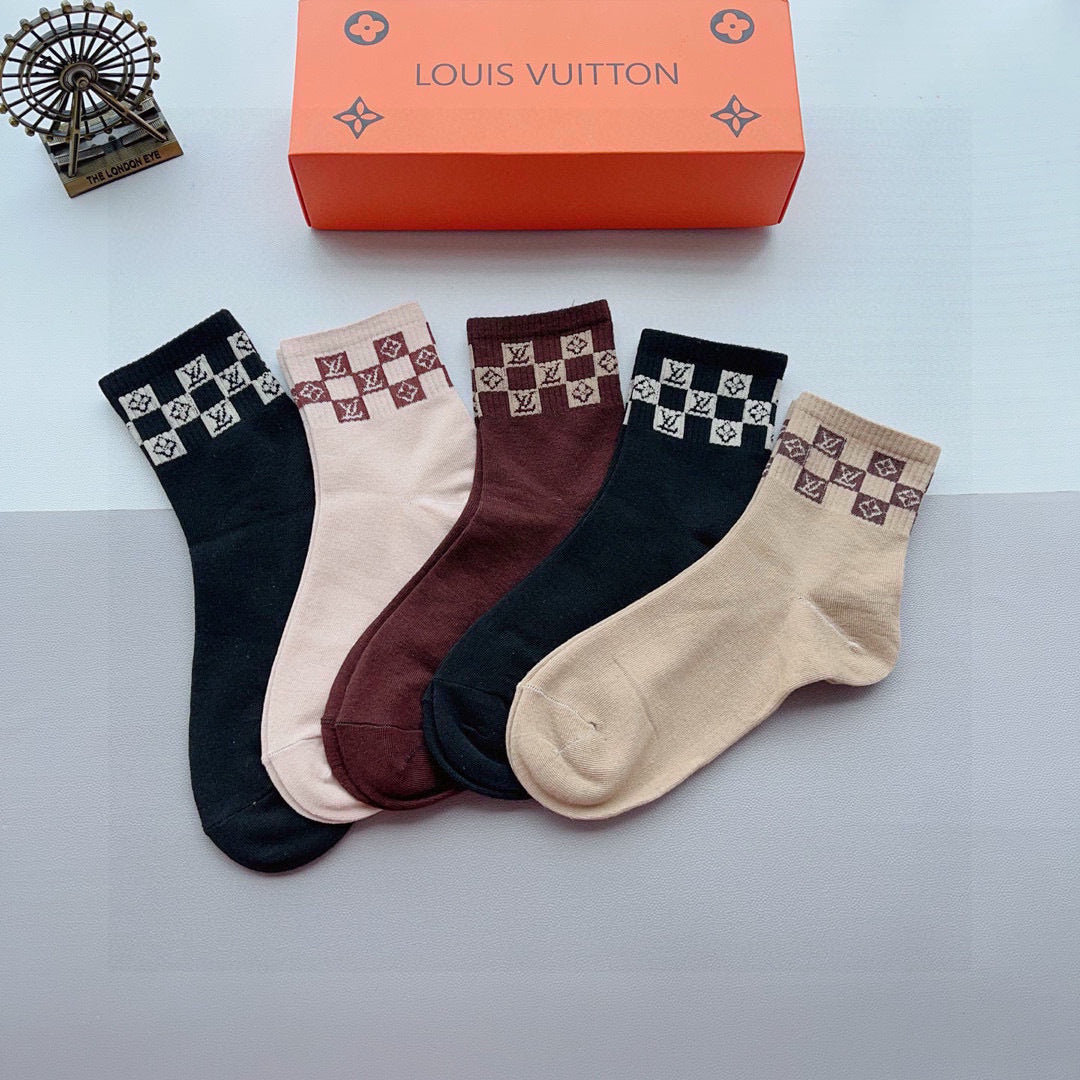 Louis Vuitton Classic Logo Mid-Calf Socks - 5 Pairs