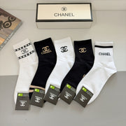 CHANEL Men's Classic Mid-Calf Cotton Socks - 5 Pairs