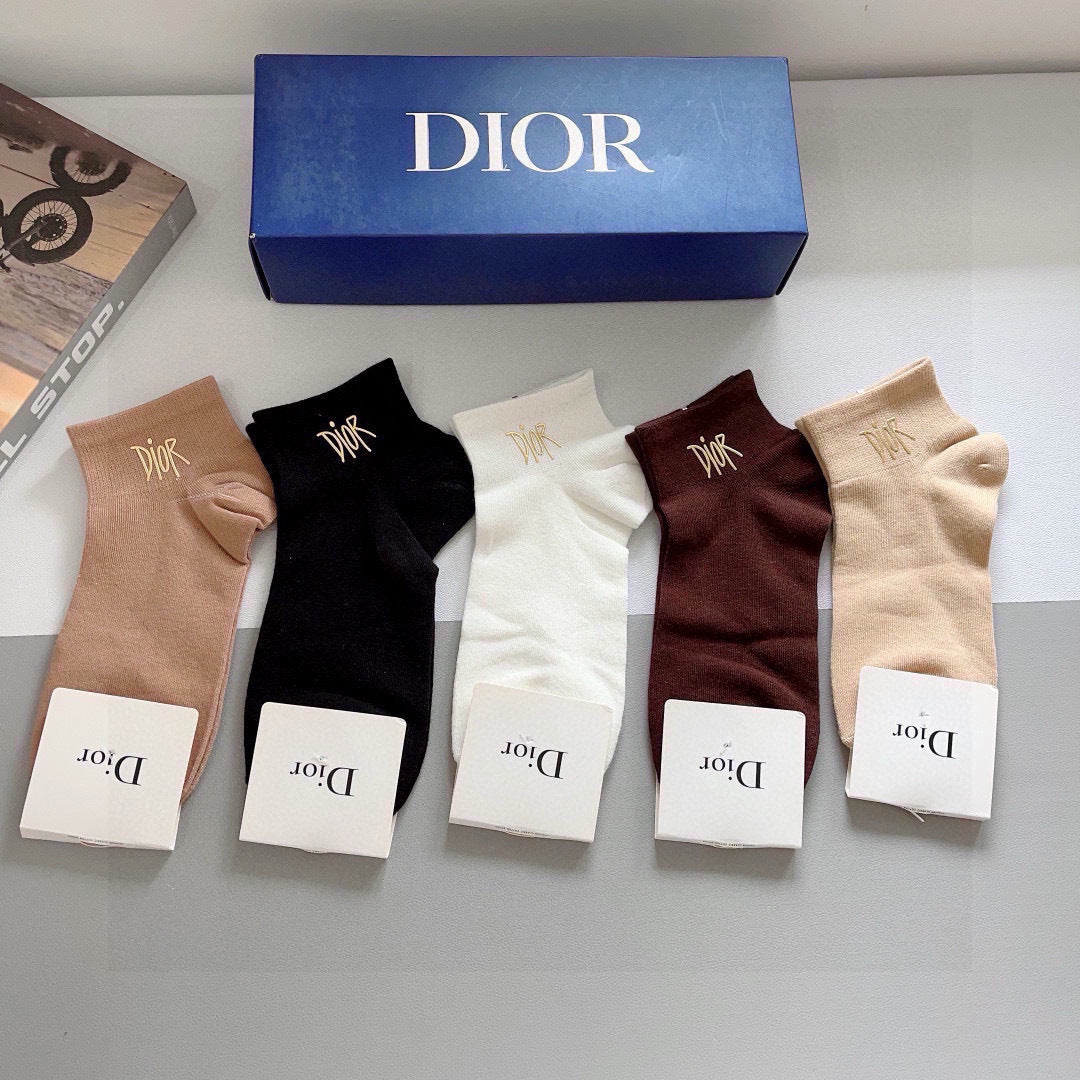 Dior Ribbed Calf Socks with Hot-Stamped Lettering - 5 Pairs