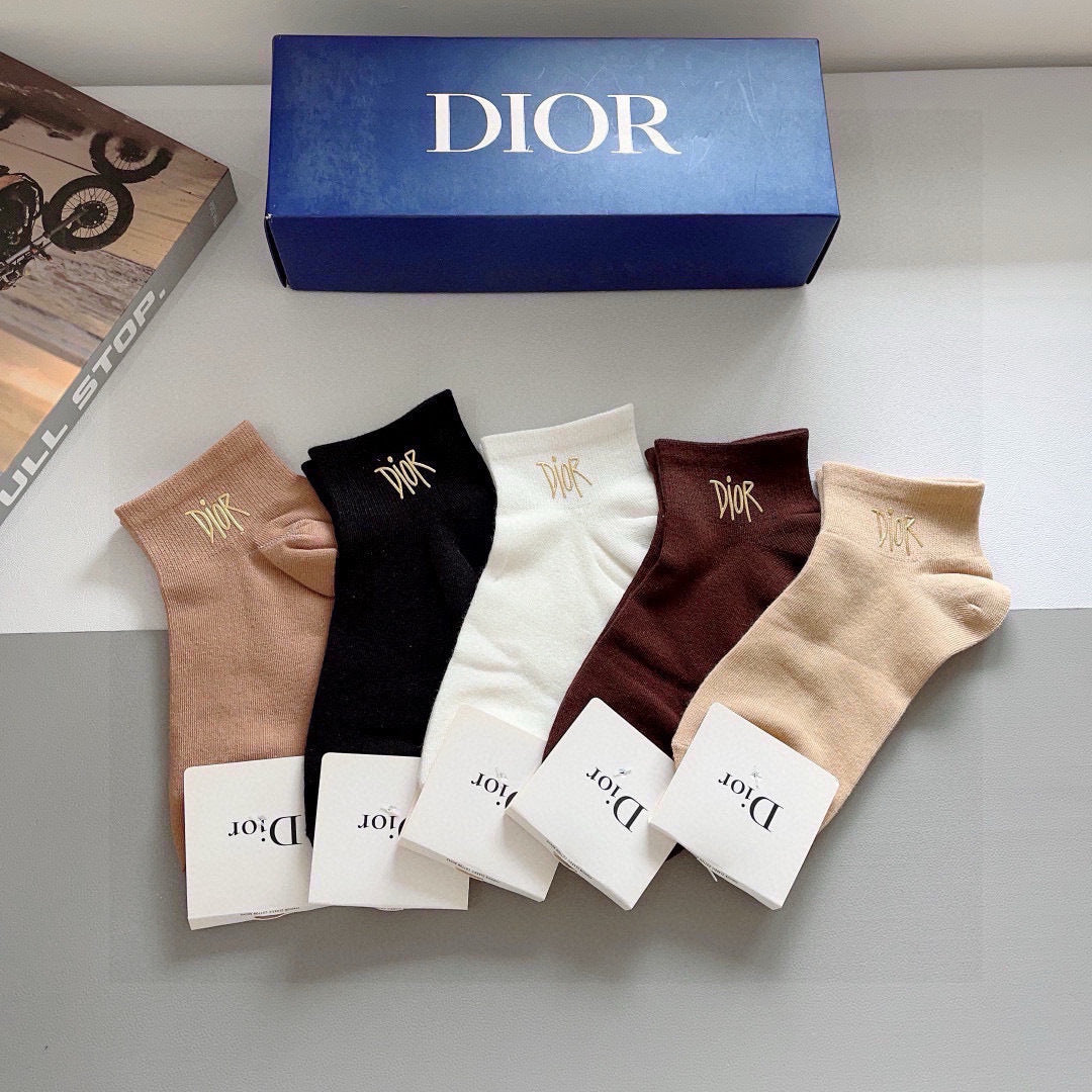 Dior Ribbed Calf Socks with Hot-Stamped Lettering - 5 Pairs