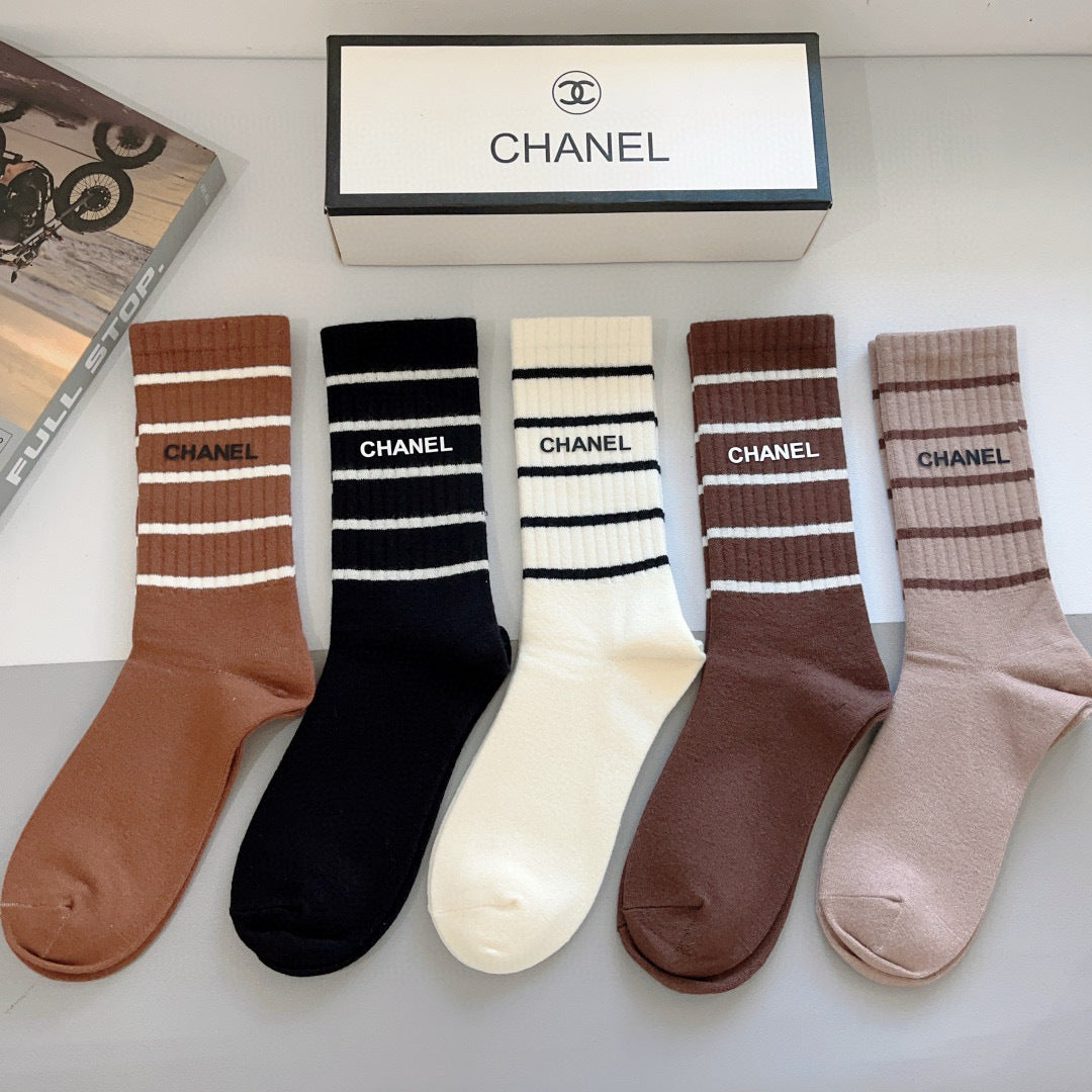 CHANEL Double C Logo Cotton Socks - 5 Pairs