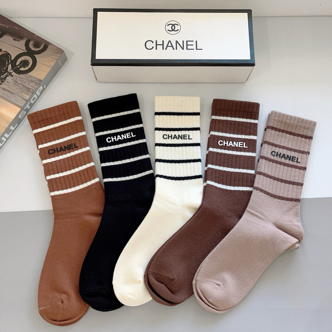 CHANEL Double C Logo Cotton Socks - 5 Pairs