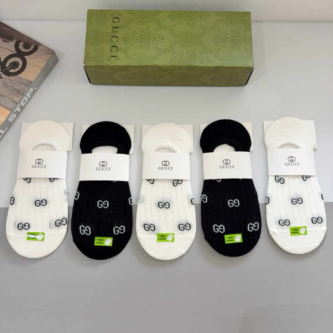 Gucci Bamboo Cotton Breathable Boat Socks - 5 Pairs