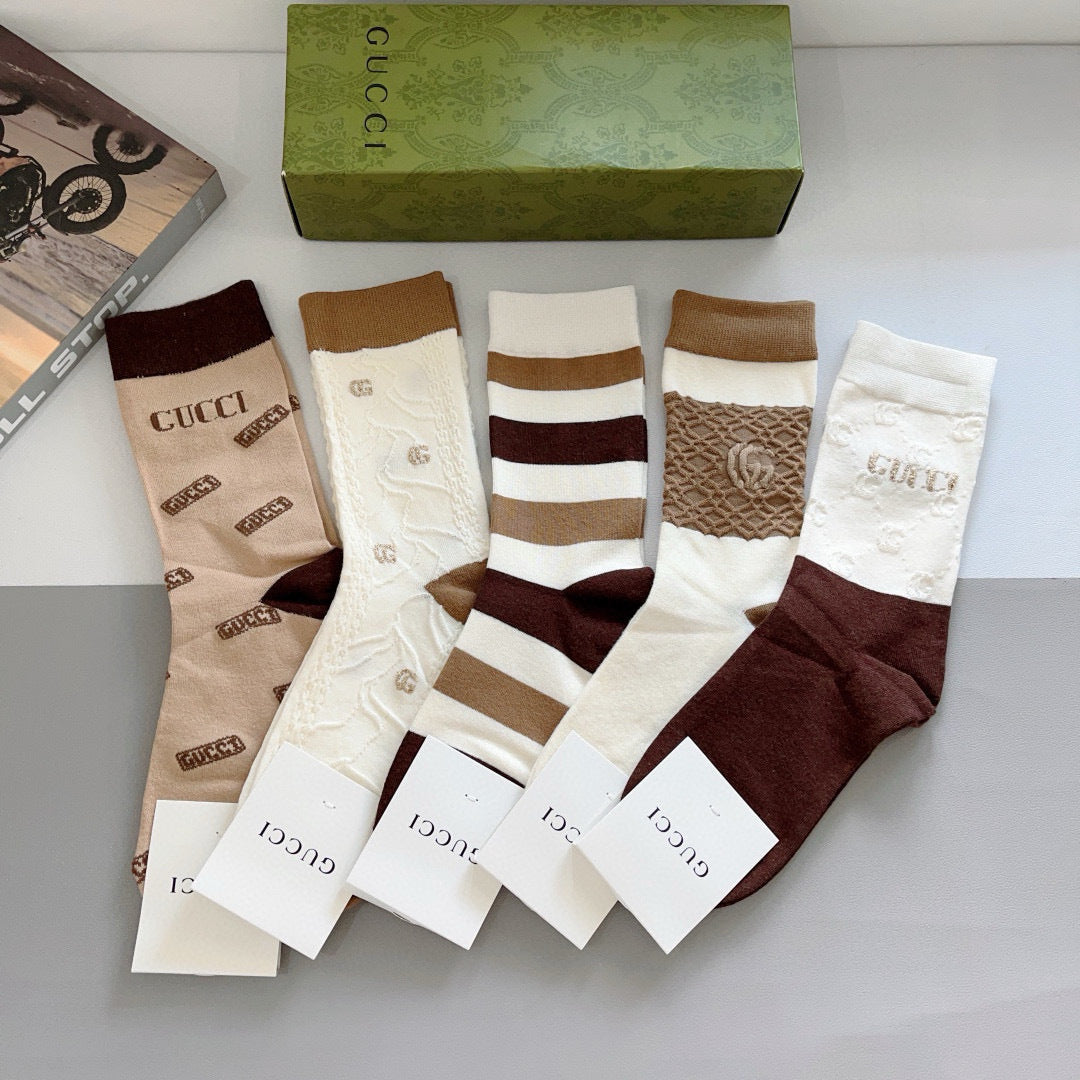 Gucci Bamboo Cotton Long Socks - 5 Pairs Box Set