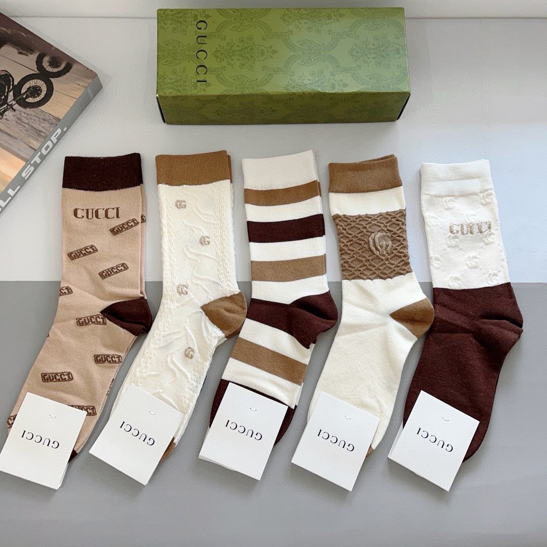 Gucci Bamboo Cotton Long Socks - 5 Pairs Box Set
