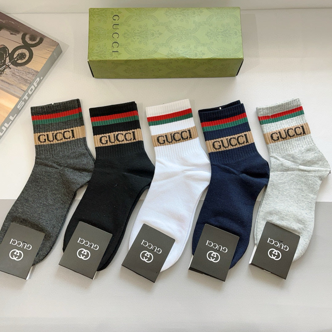 GUCCI Men's Mid-Calf Cotton Socks - 5 Pairs