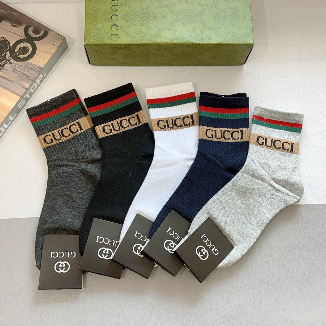 GUCCI Men's Mid-Calf Cotton Socks - 5 Pairs