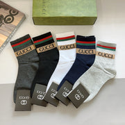 GUCCI Men's Mid-Calf Cotton Socks - 5 Pairs