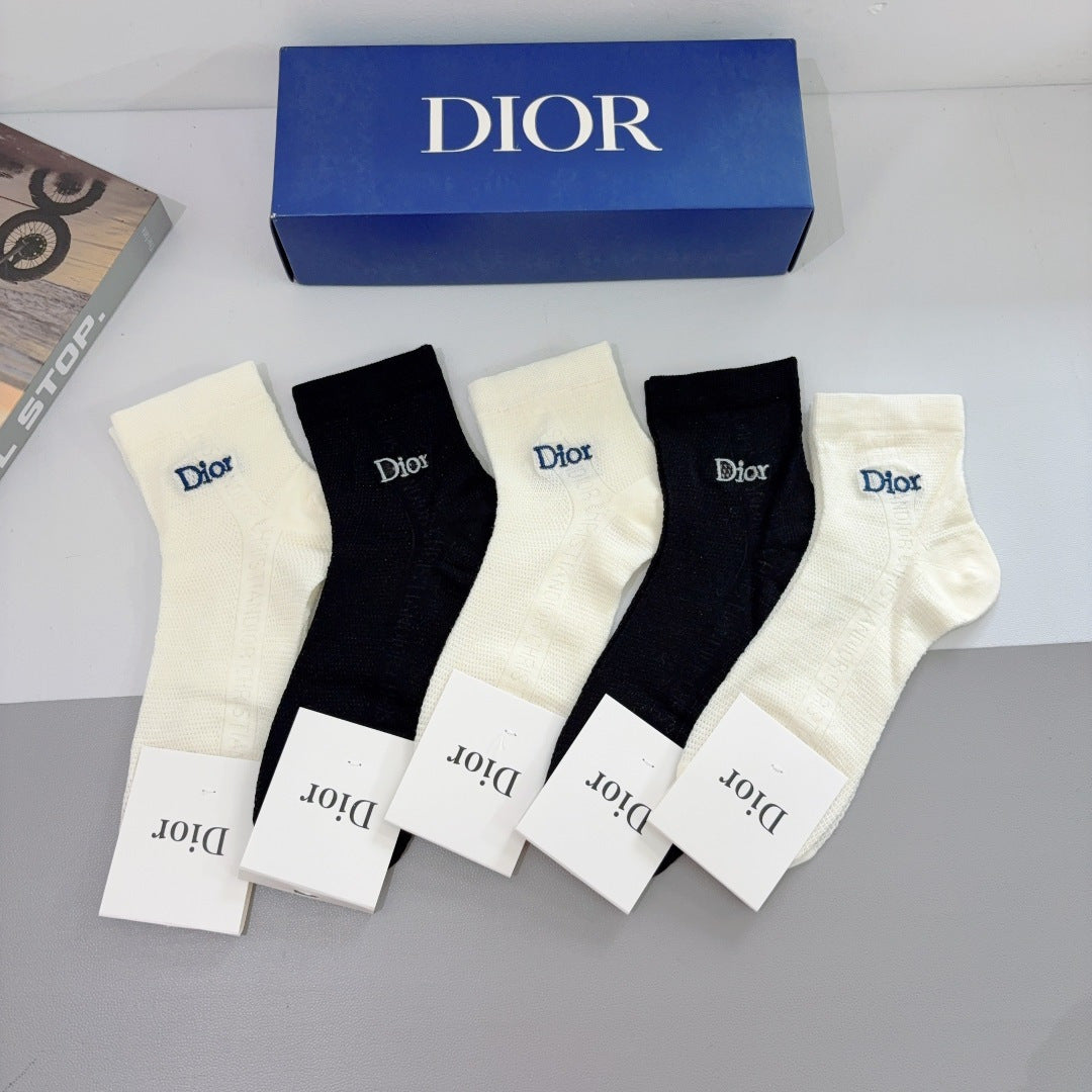 Dior Embroidered Letter Mid-Calf Socks - 5 Pairs