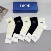 Dior Embroidered Letter Mid-Calf Socks - 5 Pairs