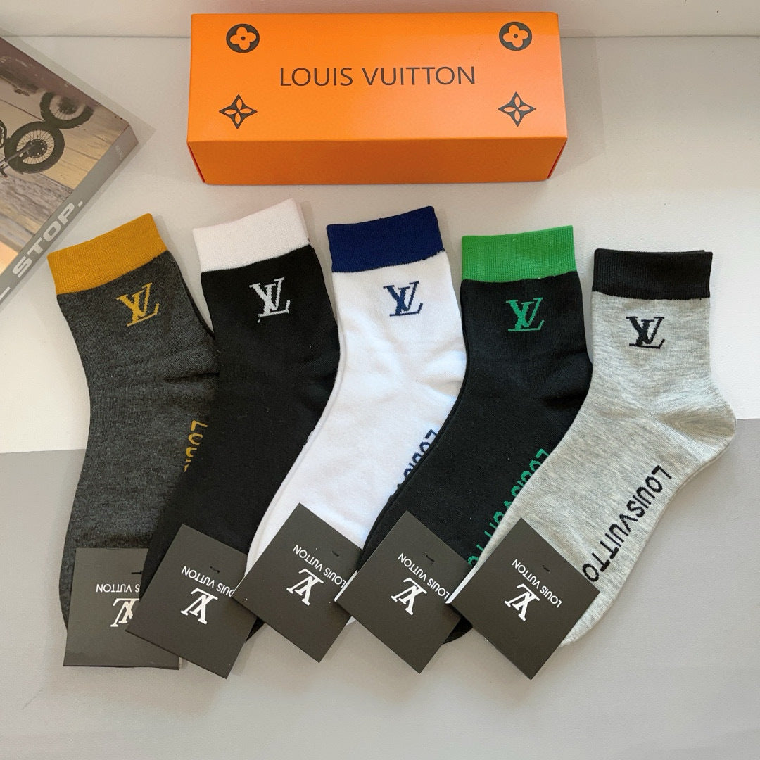 Louis Vuitton Classic Men's Cotton Mid-Calf Socks - 5 Pairs