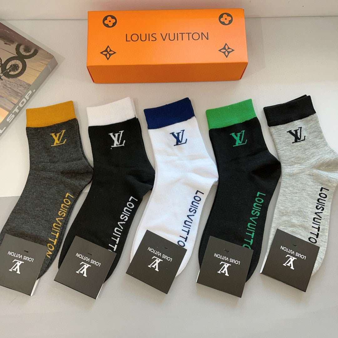 Louis Vuitton Classic Men's Cotton Mid-Calf Socks - 5 Pairs
