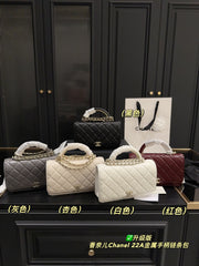 Chanel 22A Metal Handle Chain Bag - Versatile Cowhide Design