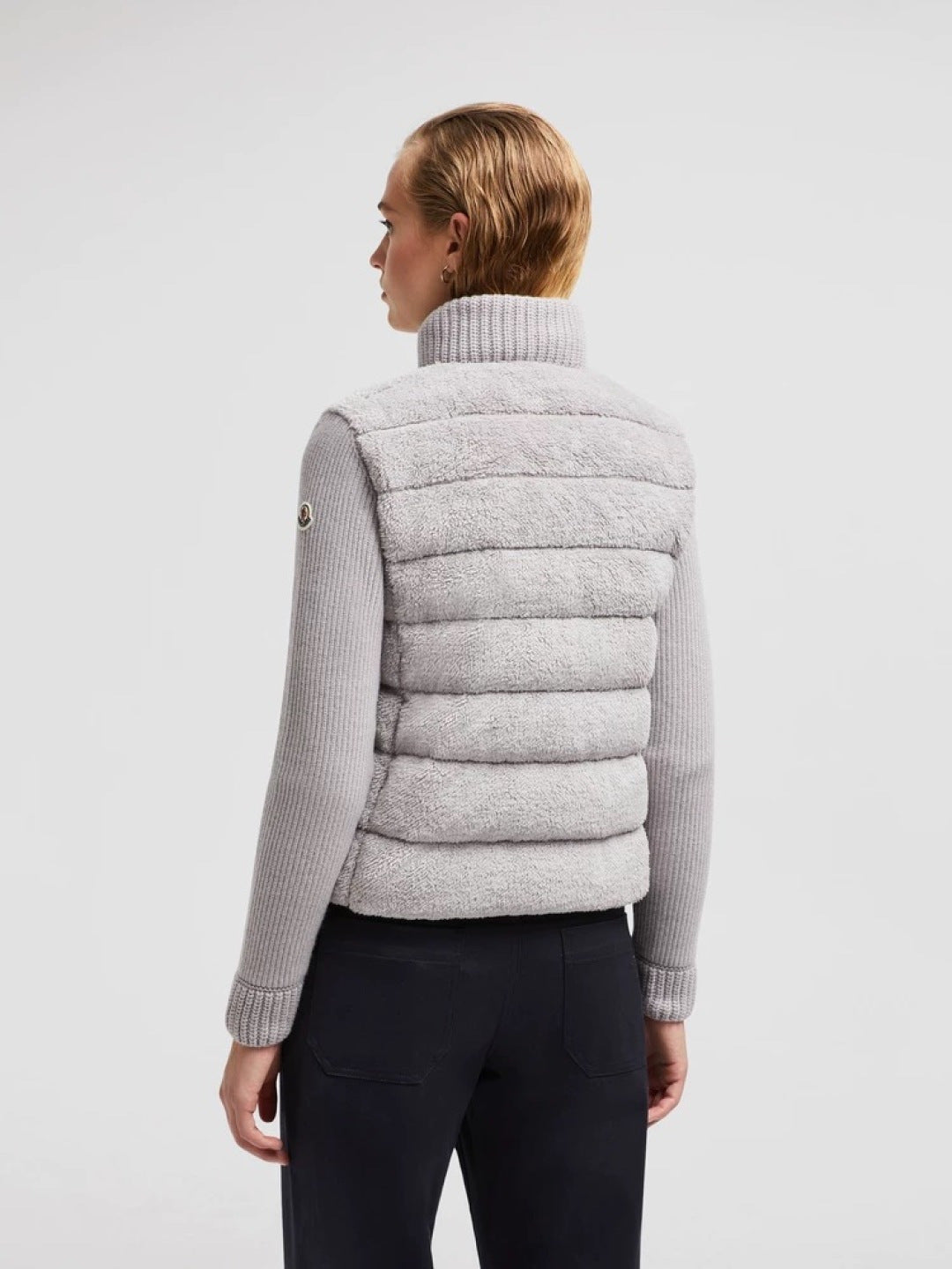 Women's Moncler Teddy Velvet Zipper Cardigan in Pink, White, and Gray