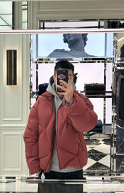 Moncler Men's Irregular Geometric Down Jacket with Masked Stand Collar