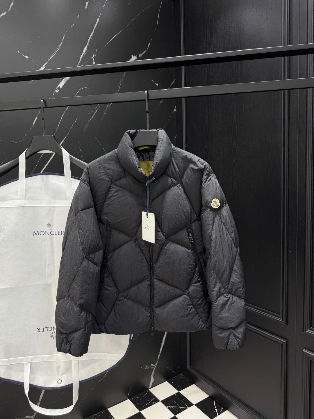 Moncler Geometric Stand Collar Down Jacket for Men
