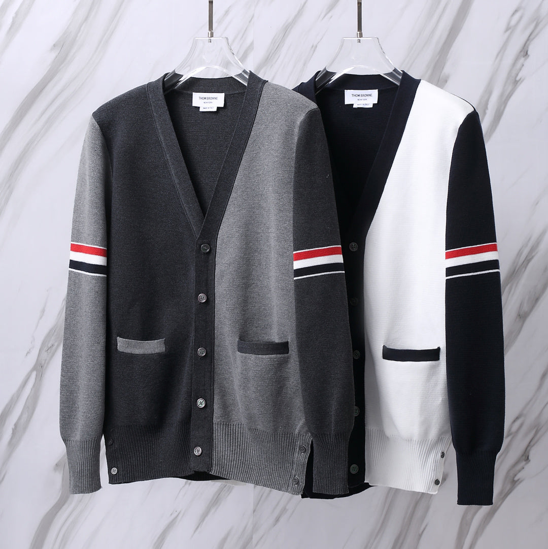 TB M33 Color-Blocked Wool Blend Cardigan - Unisex