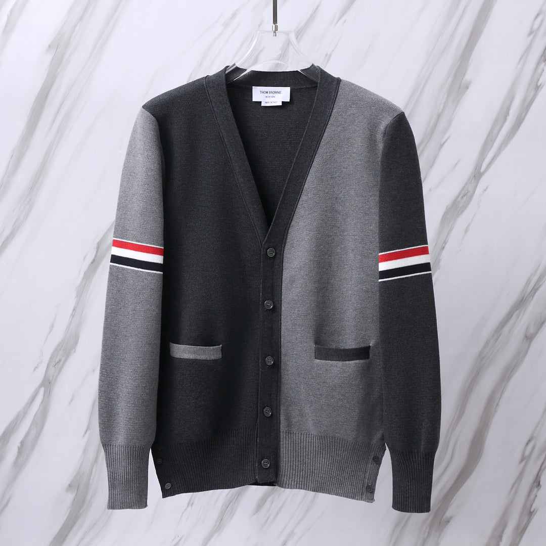 TB M33 Color-Blocked Wool Blend Cardigan - Unisex