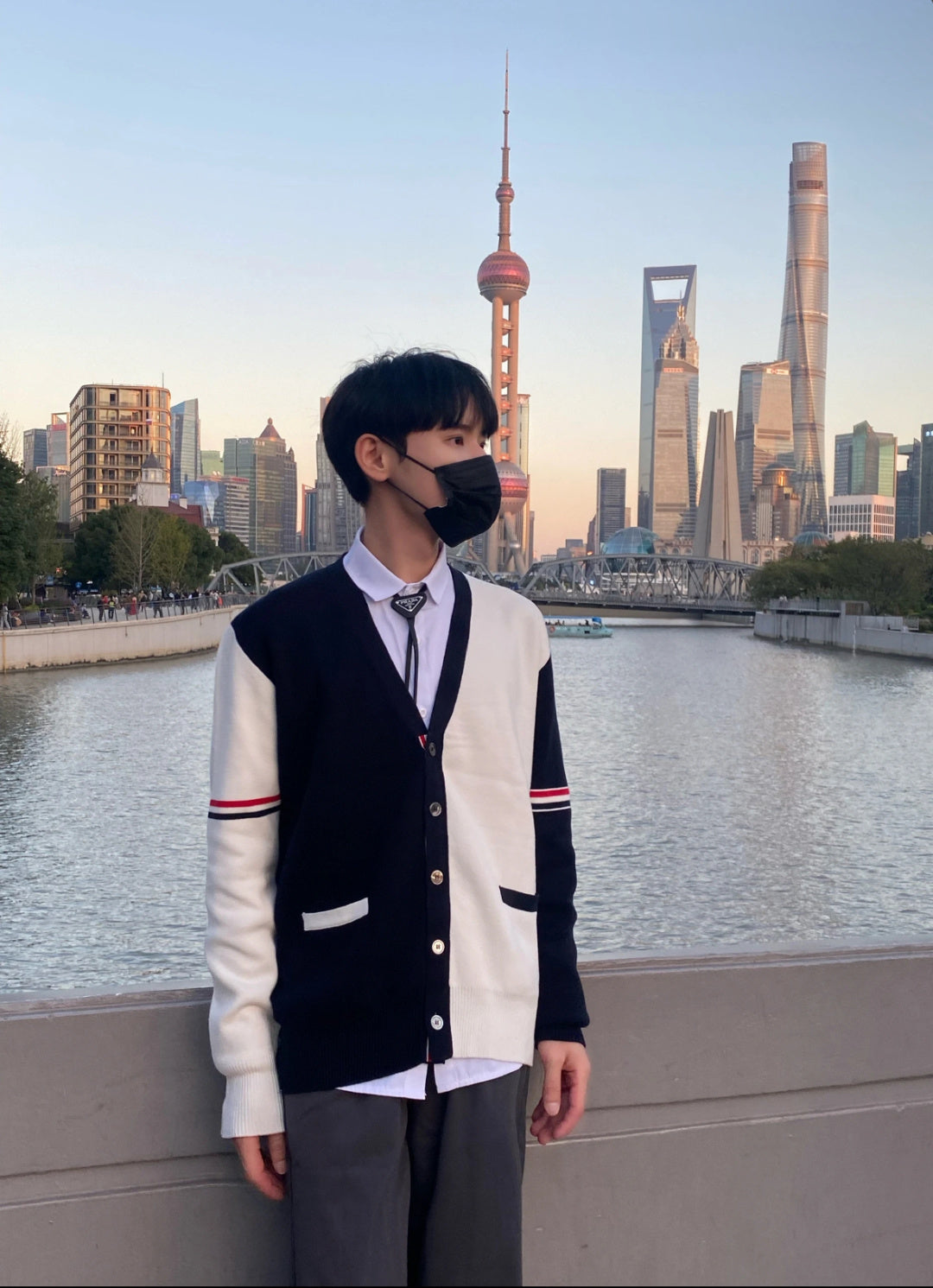 TB M33 Color Block Wool Blend Cardigan - Unisex Design