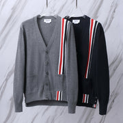 Thom Browne Unisex Red, White, and Blue V-Neck Cardigan Sweater