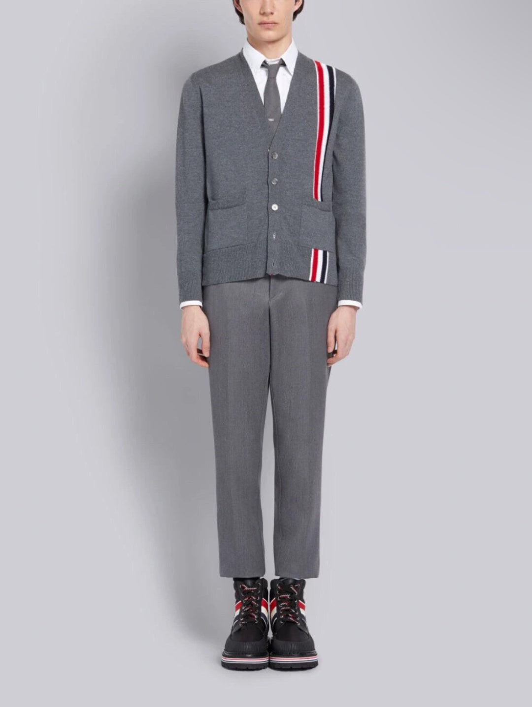 Thom Browne Red, White & Blue V-Neck Cardigan Sweater