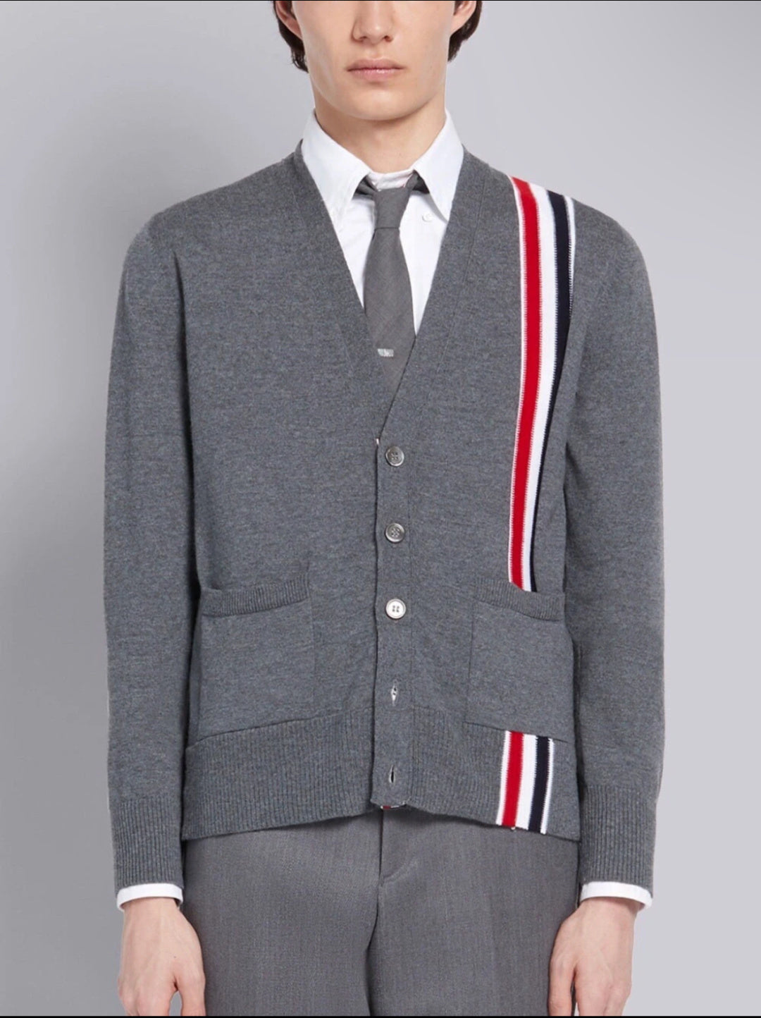 Thom Browne Red, White & Blue V-Neck Cardigan Sweater