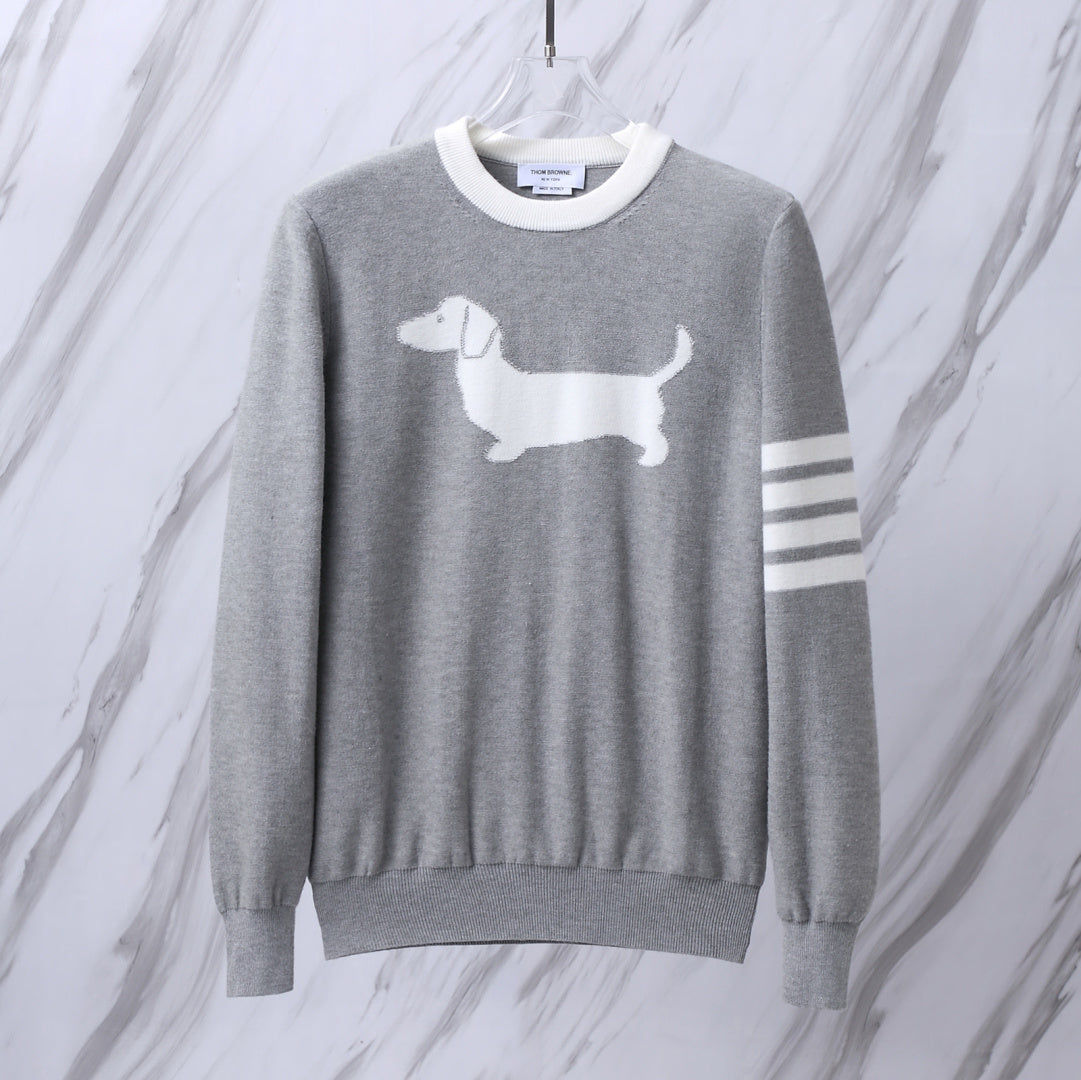 ** Thom Browne Knitted Puppy Pattern Crew Neck Sweater

**