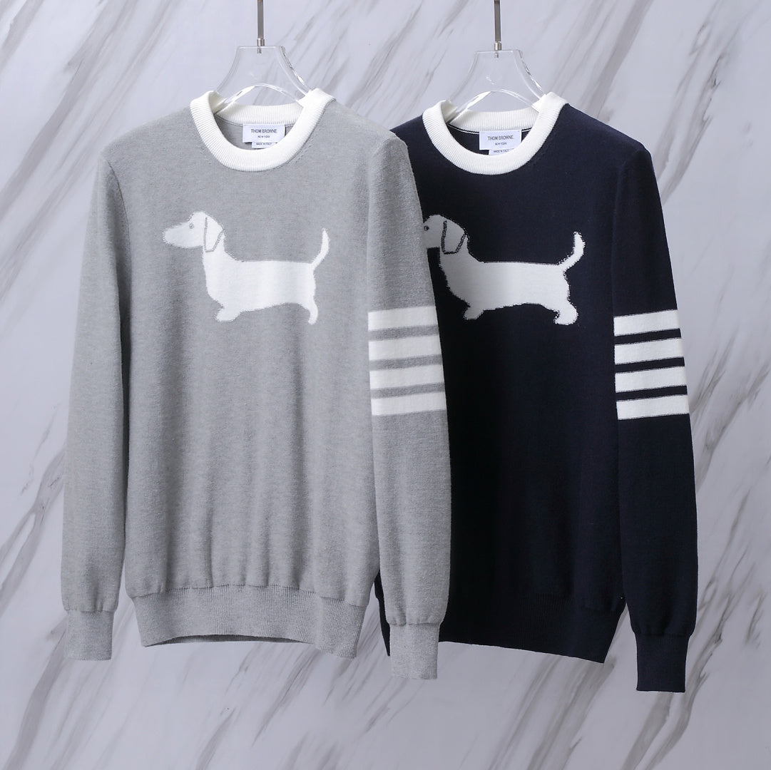 ** Thom Browne Knitted Puppy Pattern Crew Neck Sweater

**