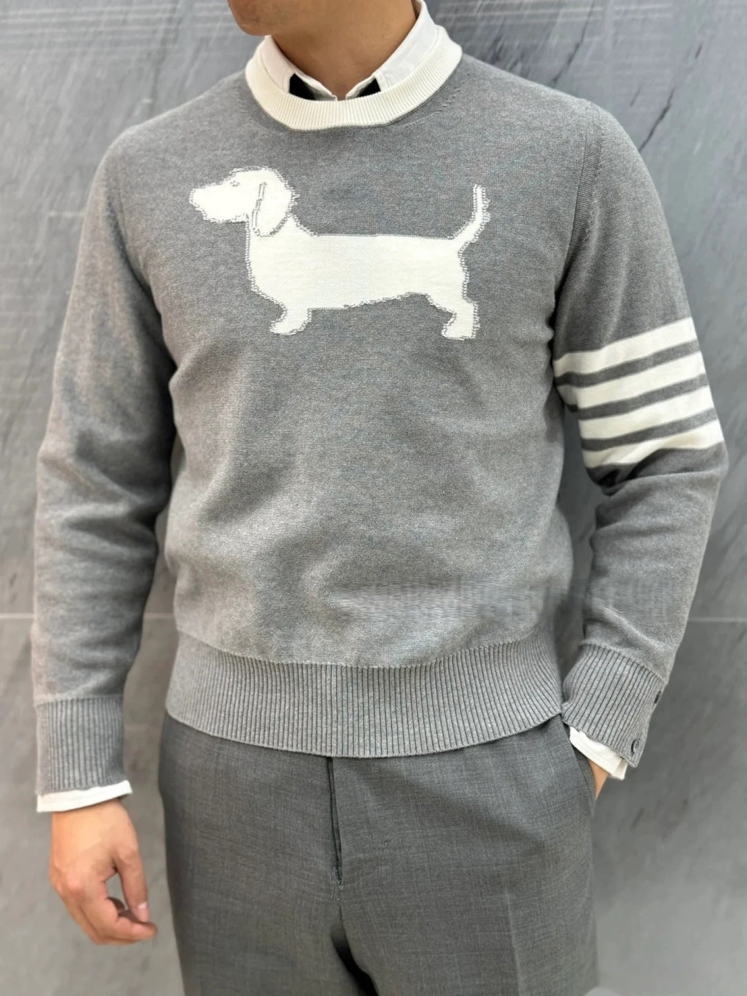 Thom Browne TB M45 Knitted Four-Bar Puppy Sweater
