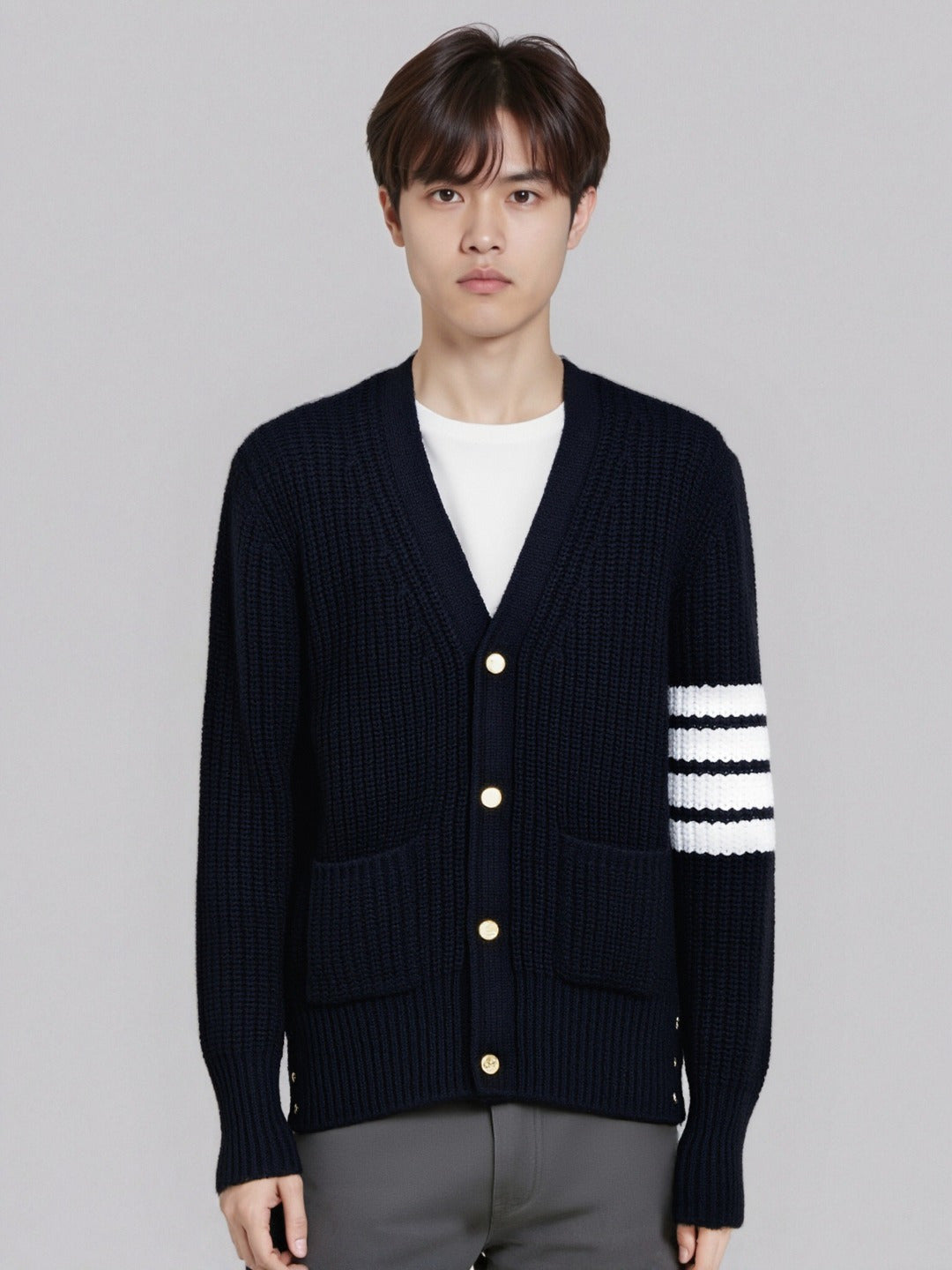 Thom Browne M42 Striped Cashmere Blend Cardigan Sweater