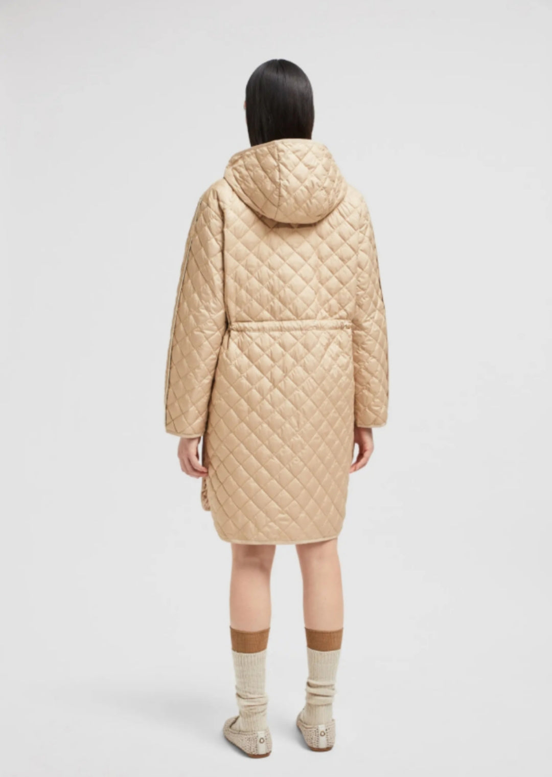 Moncler Women's Diamond Quilted Long Down Jacket with Drawstring Waist