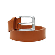 Men’s tan leather belt in full grain calfskin. Perfect with denim, chinos, or casual pants.