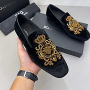 Dolce & Gabbana Hand-Embroidered Silk & Velvet One-Piece Footwear
