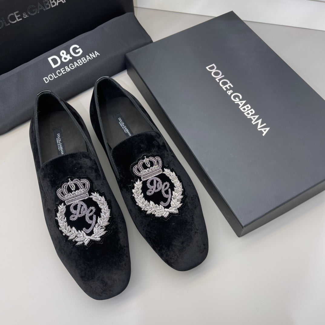 Premium Dolce & Gabbana Hand-Embroidered Silk Velvet Shoes