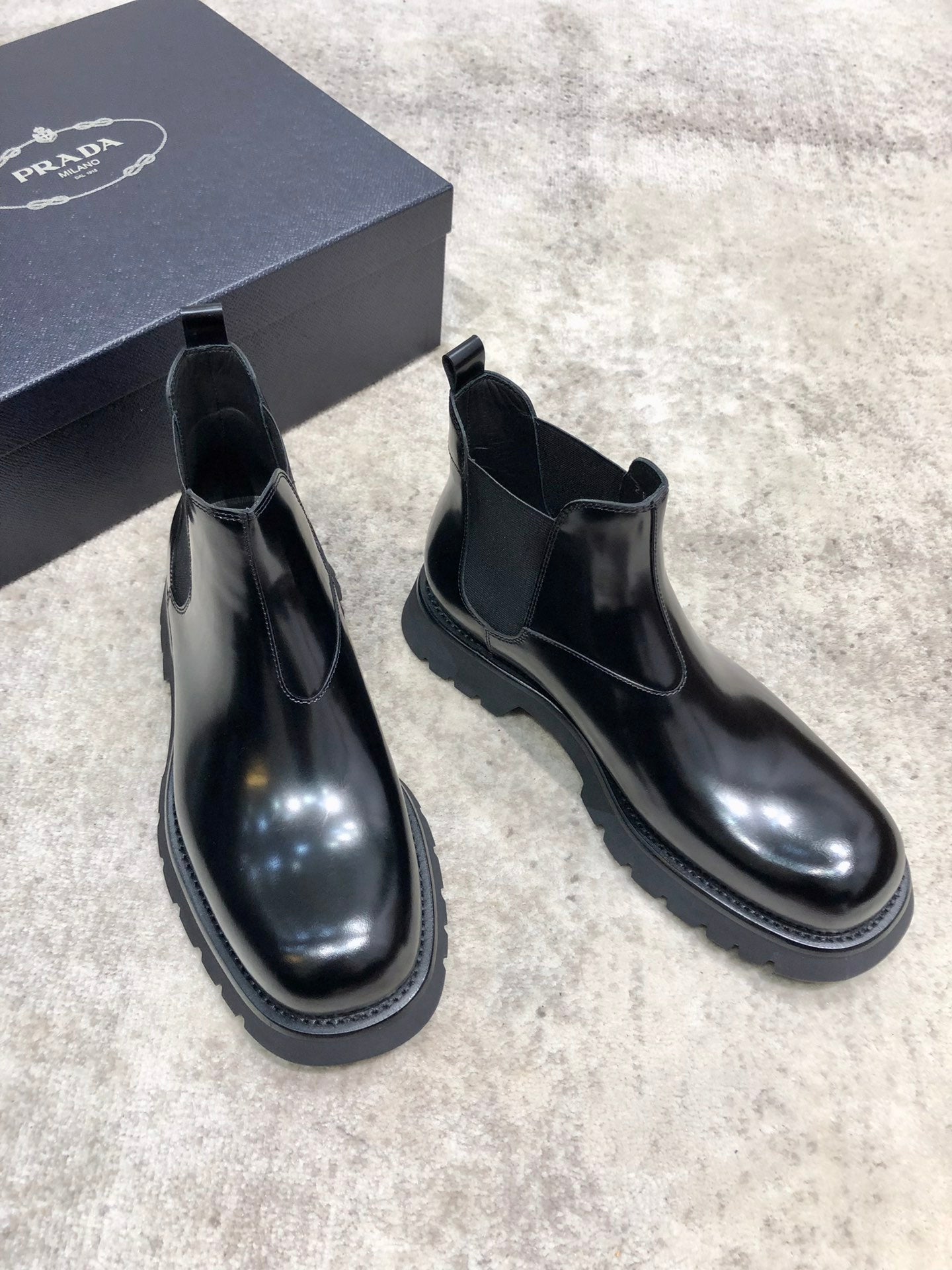 Prada Men's High-Top Short Boots - Premium Leather & Rubber Foam Outsole