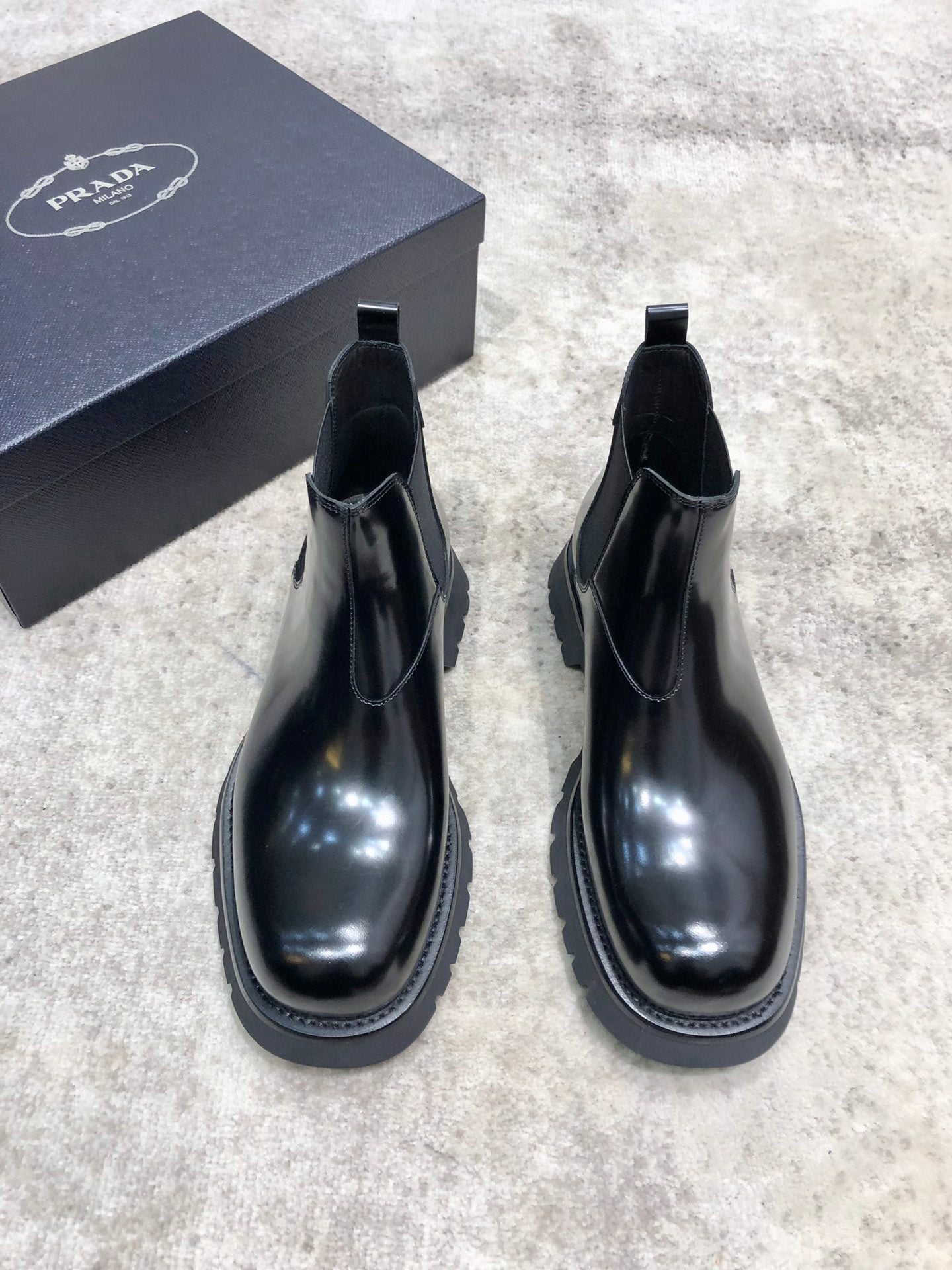 Prada Men's High-Top Short Boots - Premium Leather & Rubber Foam Outsole