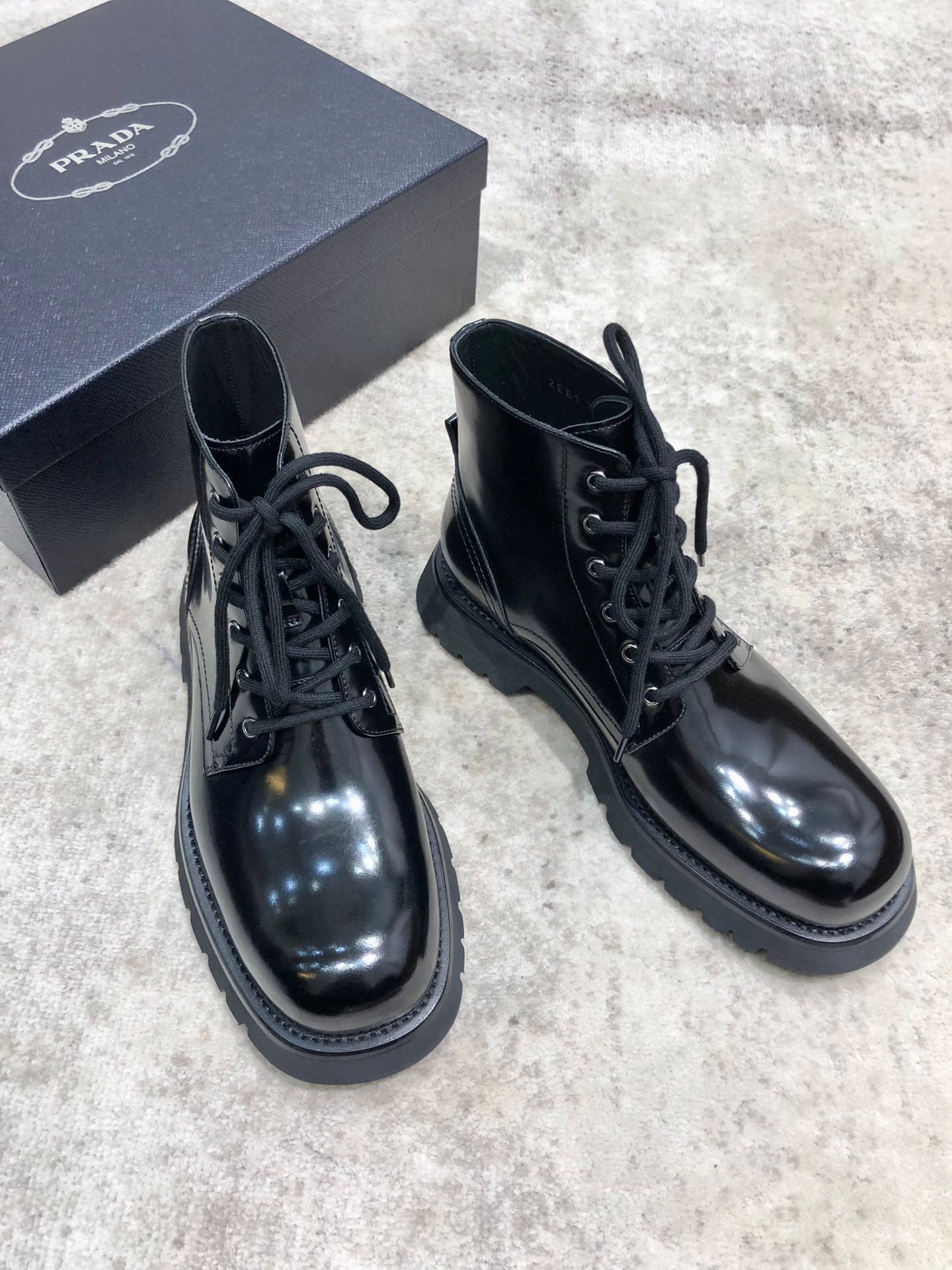 Prada Men's High-Top Short Boots - Premium Leather with Rubber Foam Outsole