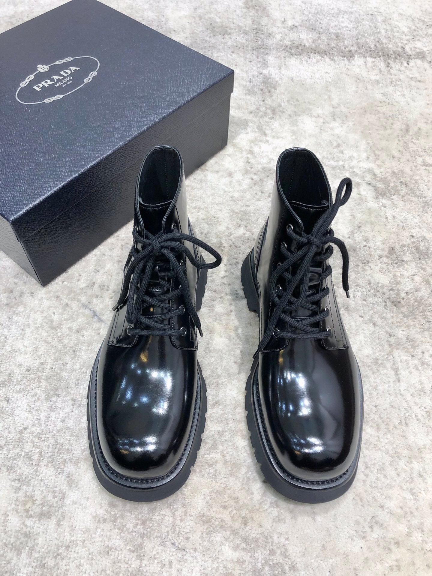 Prada Men's High-Top Short Boots - Premium Leather with Rubber Foam Outsole