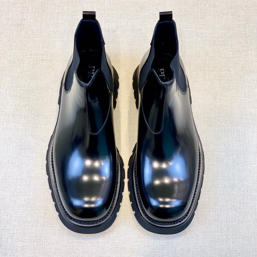 PRADA Classic Round Toe Men's Boots - High-Quality Leather