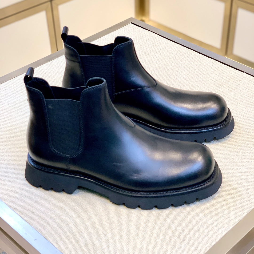 PRADA Men's Classic Round Toe Boots - Premium Cowhide Leather