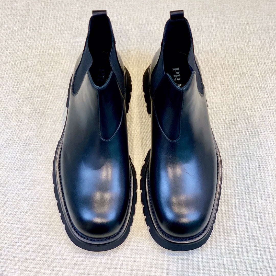 PRADA Men's Classic Round Toe Boots - Premium Cowhide Leather