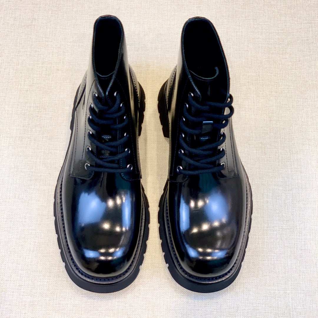 PRADA Men's Classic Round Toe Leather Boots