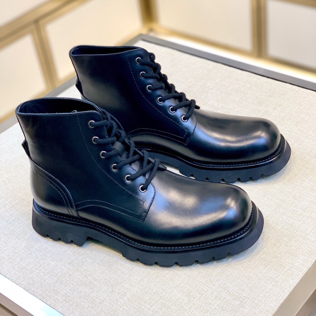 PRADA Men's Classic Round Toe Cowhide Boots